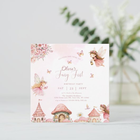 Waterverf Mushroom Fairy 1st Birthday Forest Kaart (Staand voorkant)