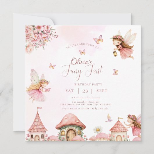 Waterverf Mushroom Fairy 1st Birthday Forest Kaart (Voorkant)