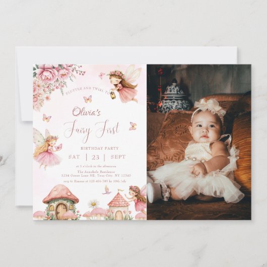 Waterverf Mushroom Fairy 1st Birthday Forest Kaart (Voorkant)