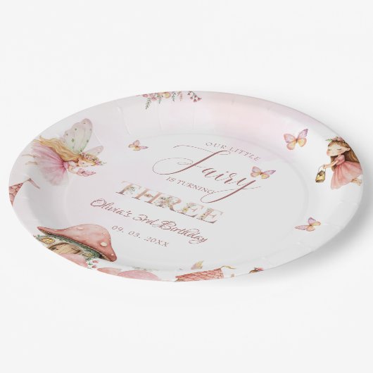 Waterverf Mushroom Fairy 3rd Birthday Forest Papieren Bordje (Gekanteld)