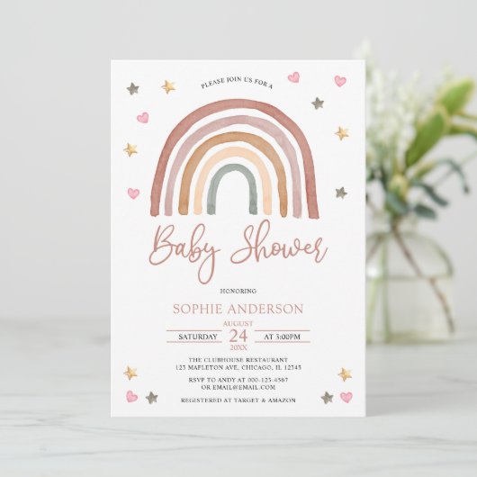 Waterverf Muted Tones Boho Rainbow Baby shower Kaart (Staand voorkant)