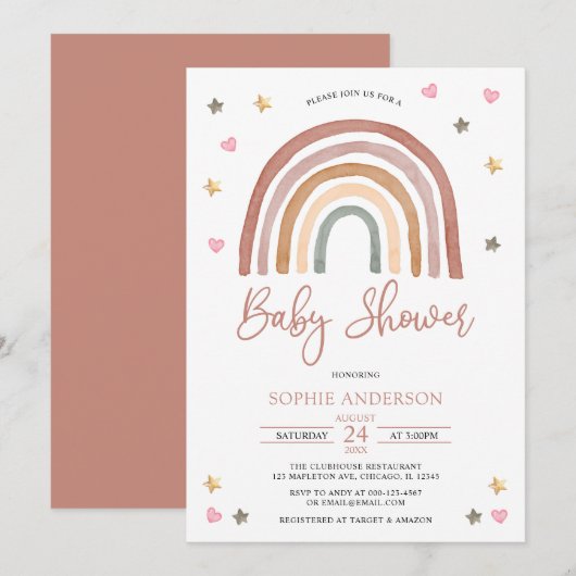 Waterverf Muted Tones Boho Rainbow Baby shower Kaart (Voorkant / Achterkant)