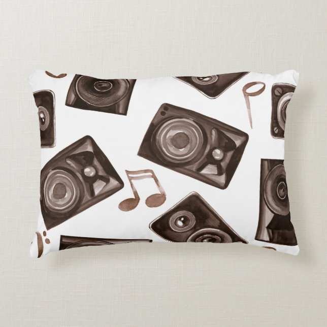 Waterverf muziek luidsprekers Sepia Pattern Accent Kussen (Voorkant)
