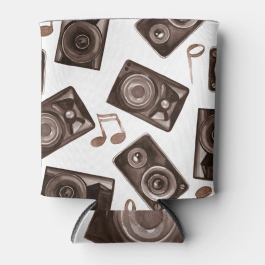 Waterverf muziek luidsprekers Sepia Pattern Blikjeskoeler (Voorkant)