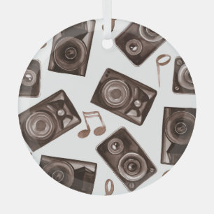 Waterverf muziek luidsprekers Sepia Pattern Glas Ornament