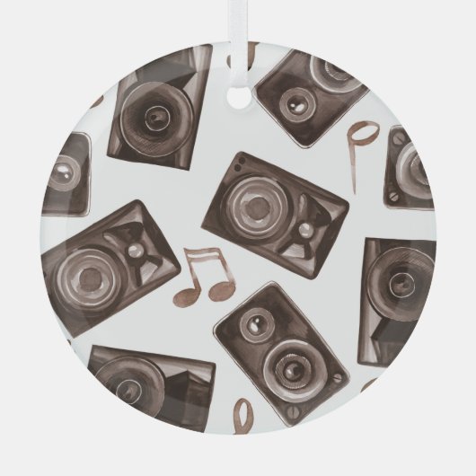 Waterverf muziek luidsprekers Sepia Pattern Glas Ornament (Voorkant)