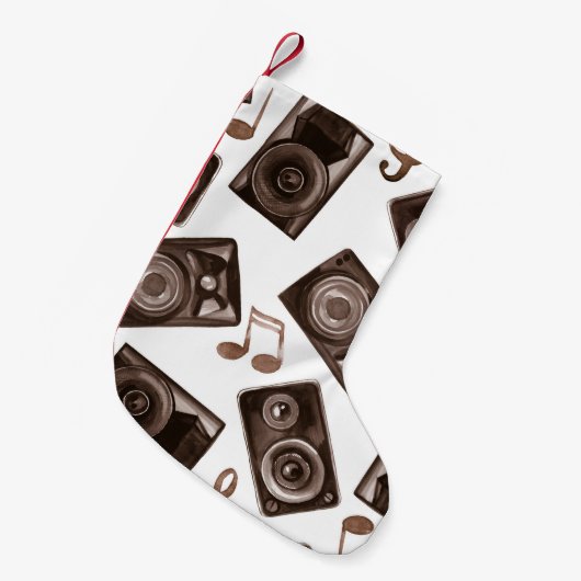 Waterverf muziek luidsprekers Sepia Pattern Kleine Kerstsok (Voorkant (Hangend))