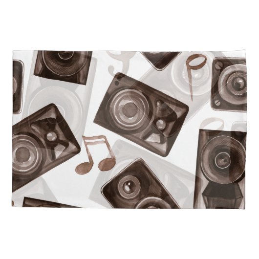 Waterverf muziek luidsprekers Sepia Pattern Kussensloop (Achterkant)