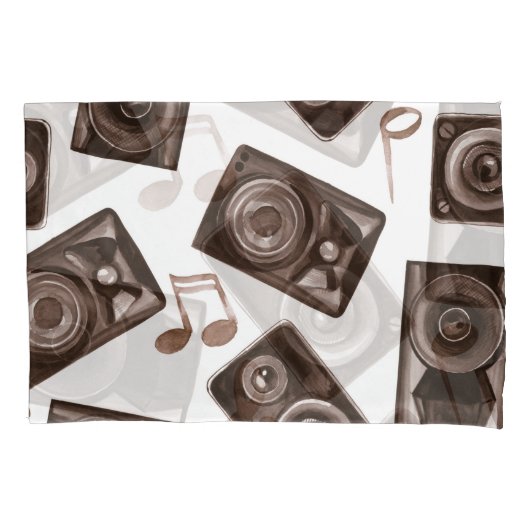 Waterverf muziek luidsprekers Sepia Pattern Kussensloop (Voorkant)