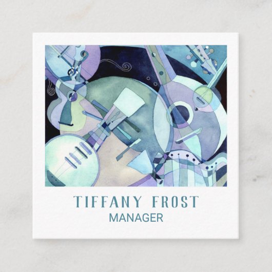 Waterverf muziekinstrumenten vierkante visitekaartje (Voorkant)