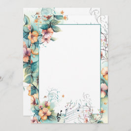 Waterverf muzieknoten en bloemen kaart