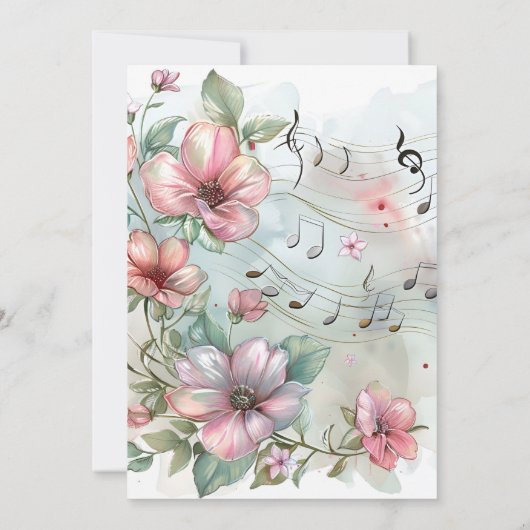 Waterverf muzieknoten en bloemen kaart (Achterkant)