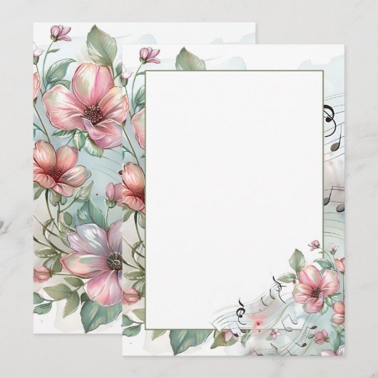 Waterverf muzieknoten en bloemen kaart (Voorkant / Achterkant)