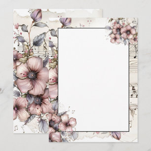 Waterverf muzieknoten en bloemen kaart