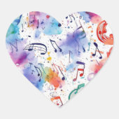 Waterverf muzieknoten hart sticker (Voorkant)