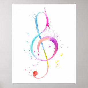 Waterverf Muzieknotitie afdrukken Poster