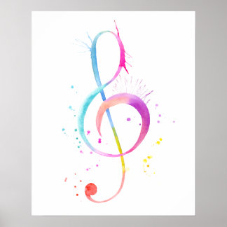 Waterverf Muzieknotitie afdrukken Poster