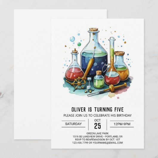 Waterverf Mystery Lab Scientist Verjaardag Kaart (Voorkant / Achterkant)