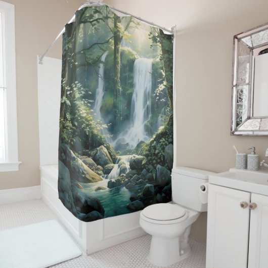 Waterverf Mystic Forest waterval Douchegordijn (In situ)