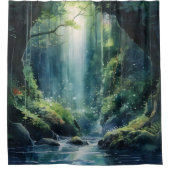 Waterverf Mystic Forest waterval Douchegordijn (Voorkant)
