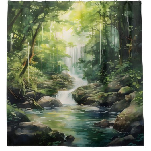 Waterverf Mystic Forest waterval Douchegordijn (Voorkant)