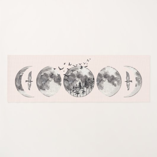 Waterverf Mystical Forest Lunar Moon Phases Name Yogamat (Voorkant (horizontaal))