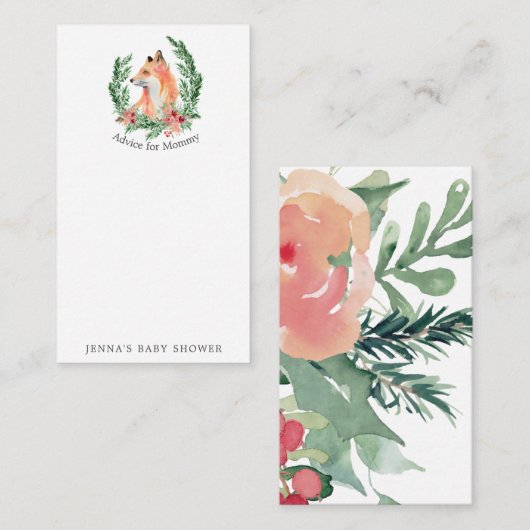 Waterverf mystical fox Baby shower Adviseur Informatiekaartje (Voorkant / Achterkant)
