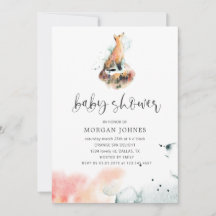 waterverf mystical fox Baby shower Invitation