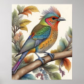 Waterverf Mystieke Vogel op Tak 4:5 Poster (Voorkant)