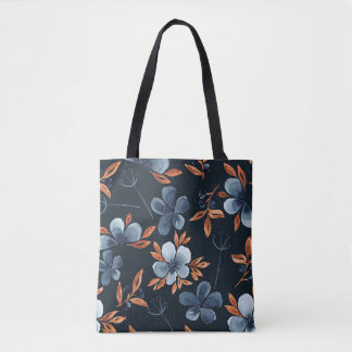Waterverf naadloos floreel patroon met indigoflo tote bag