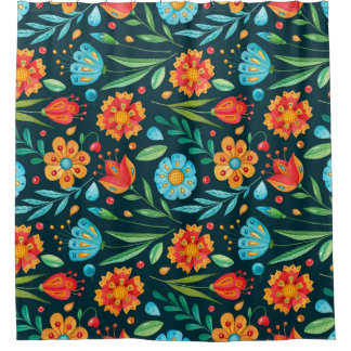 Waterverf naadloos handgeïllustreerd bloemblok douchegordijn