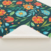 Waterverf naadloos handgeïllustreerd bloemblok sherpa deken (3/4)