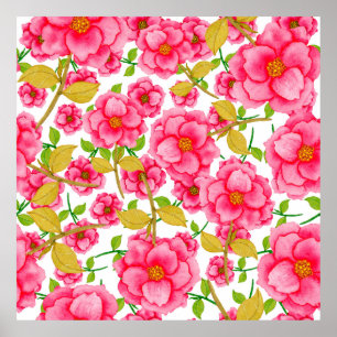 Waterverf naadloos met bloemen. Vintage Poster