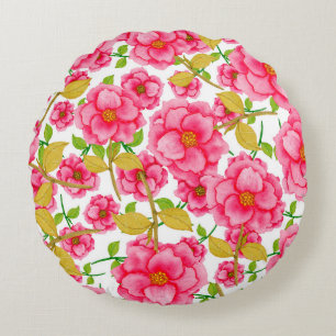 Waterverf naadloos met bloemen. Vintage Rond Kussen