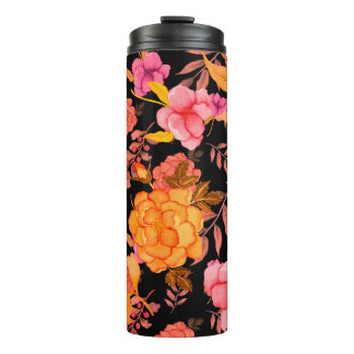 Waterverf naadloos met bloemen. Vintage Thermosbeker