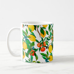 Waterverf naadloos met citrusvruchten. koffiemok