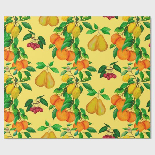 Waterverf naadloos met citrusvruchten, peren, che cadeaupapier (Vlak)