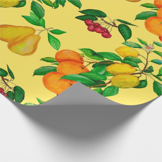 Waterverf naadloos met citrusvruchten, peren, che cadeaupapier (Hoek)