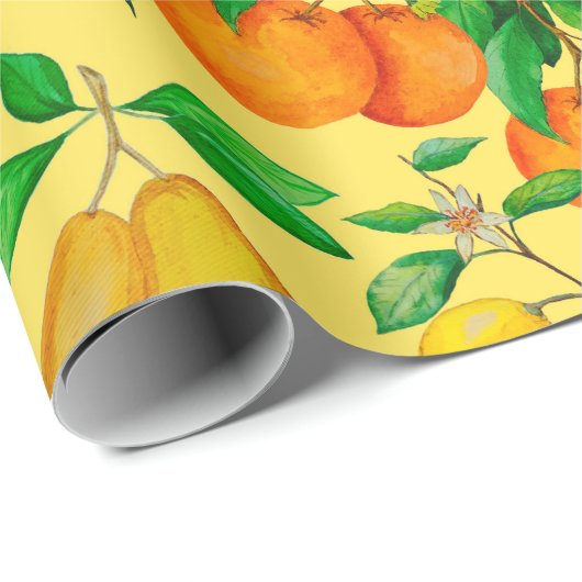 Waterverf naadloos met citrusvruchten, peren, che cadeaupapier (Rol Hoek)