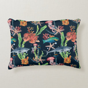 Waterverf naadloos met haaien en laminair accent kussen