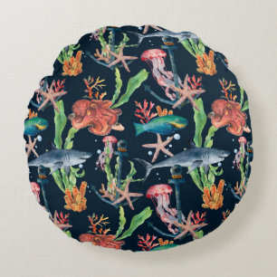 Waterverf naadloos met haaien en laminair rond kussen