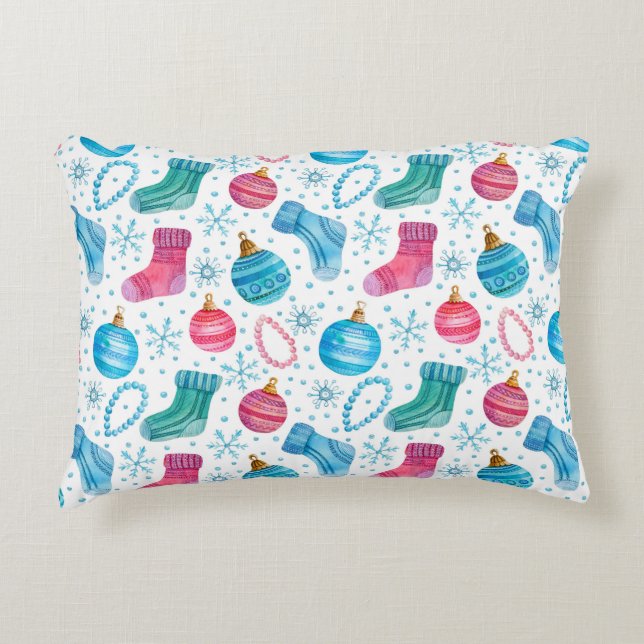 Waterverf naadloos met kerstcadeau accent kussen (Voorkant)