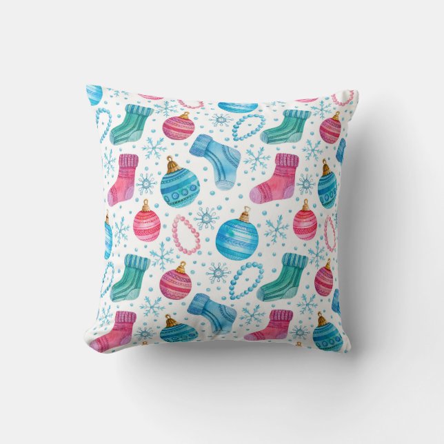 Waterverf naadloos met kerstcadeau kussen (Voorkant)