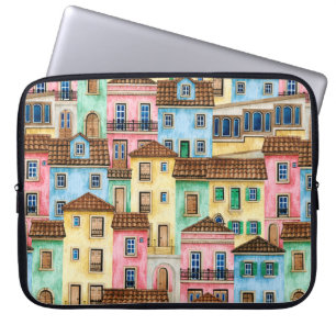 Waterverf naadloos met Portugese huizen Laptop Sleeve