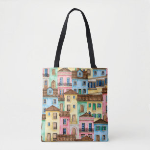 Waterverf naadloos met Portugese huizen Tote Bag