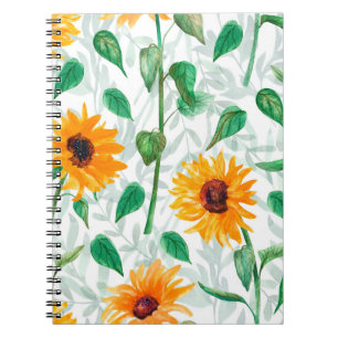 Waterverf naadloos met zonnebloemen notitieboek