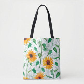 Waterverf naadloos met zonnebloemen tote bag