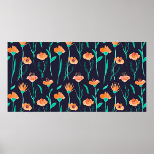 Waterverf naadloos patroon met bladeren en fantasi poster