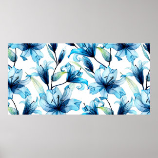 Waterverf naadloos patroon met blauwe lib poster