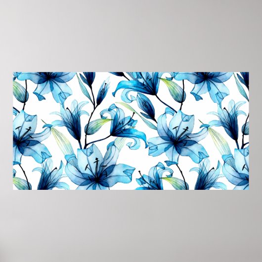 Waterverf naadloos patroon met blauwe lib poster (Voorkant)